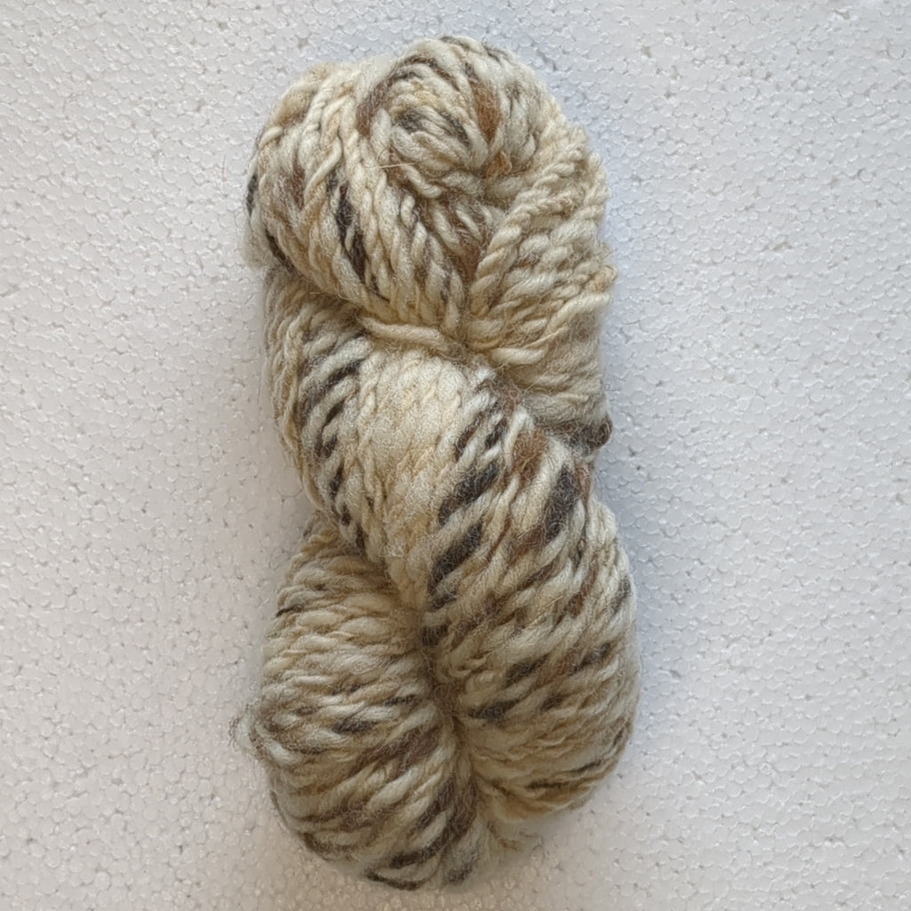 Handspun 2 ply yarn, browns, greys, whites